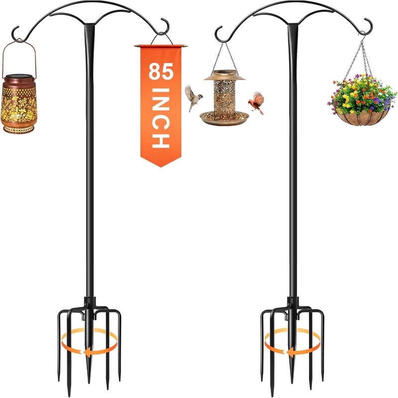 MuliVid 85 Inch Shepherds Hooks for Outdoor,Heavy Duty Shepherds Hooks for Outdoor with 5 Prong Base, Adjustable Stand Hanger for Garden Plant, Hummingbird Feeder, Lantern, Hanging Wedding Decor (2 Pack) - Image 1